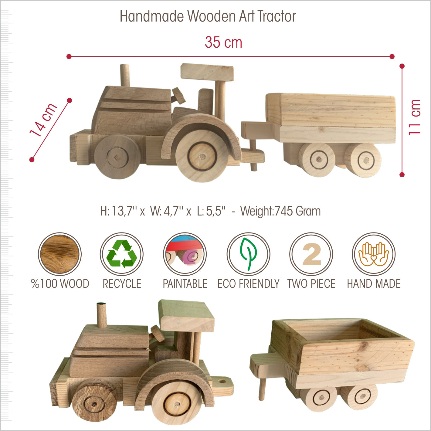 Wooden Tractor Toys Car